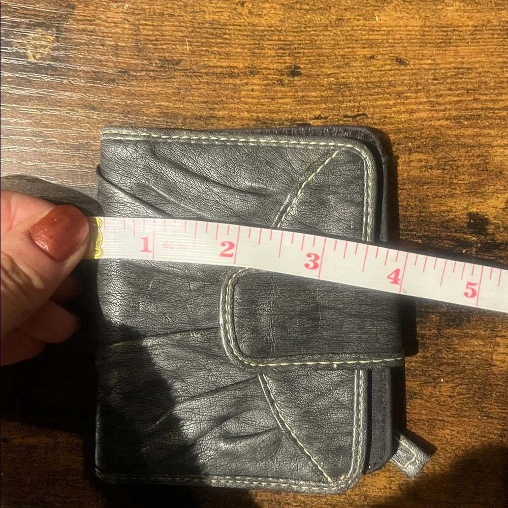 small gray faux Leather fold over Wallet with snap closure